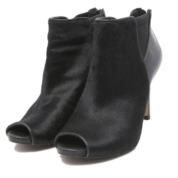 Ann Taylor Velleta Leather Calf Hair Ankle Boots Peeptoe Shoes Stiletto Heel 7M - Picture 9 of 10